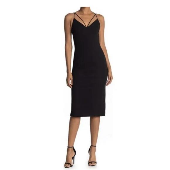 Misha Benecia Black Strappy Back Midi Cocktail Dress Size 10 - Picture 1 of 16